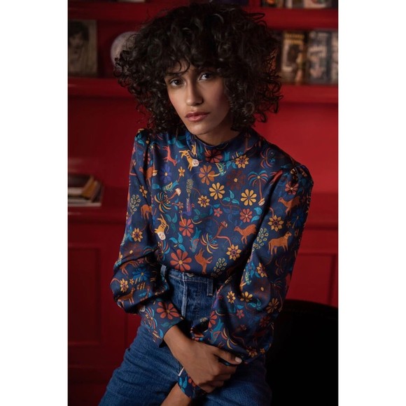 Soi Paris Blue Blouse Victoire Jaipur Mon Amour Sezane Style Sz 44, L-XL - Picture 6 of 16